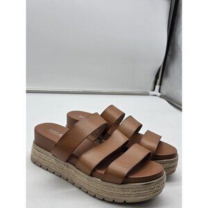 MIA Sandals Womens 7.5 Brown kaz Strappy Espadrille Platform Wedge Damage Shoes